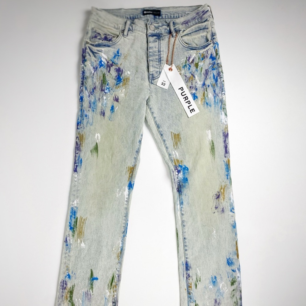 PURPLE BRAND Paint Splatter 32 Style No. P004 Low Rise Slim Boot Straight Jeans